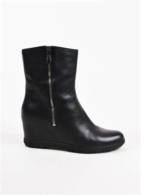 sport black leather ankle bootie flat like prada|Prada boots black.